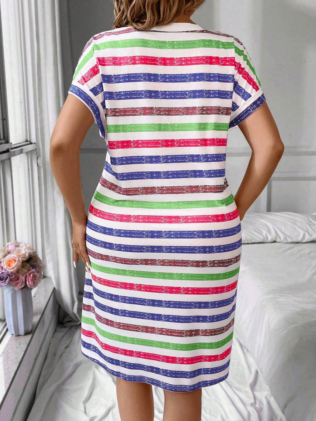 Vestido Feminino Casual Listras Plus Size