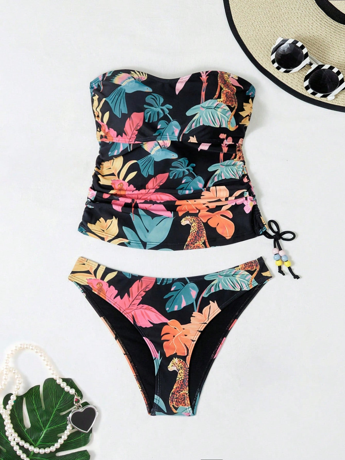 Biquíni Bandeau Tropical Detalhe Regulador