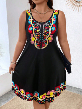 Vestido Casual Com Estampa Floral Sem Manga Plus Size