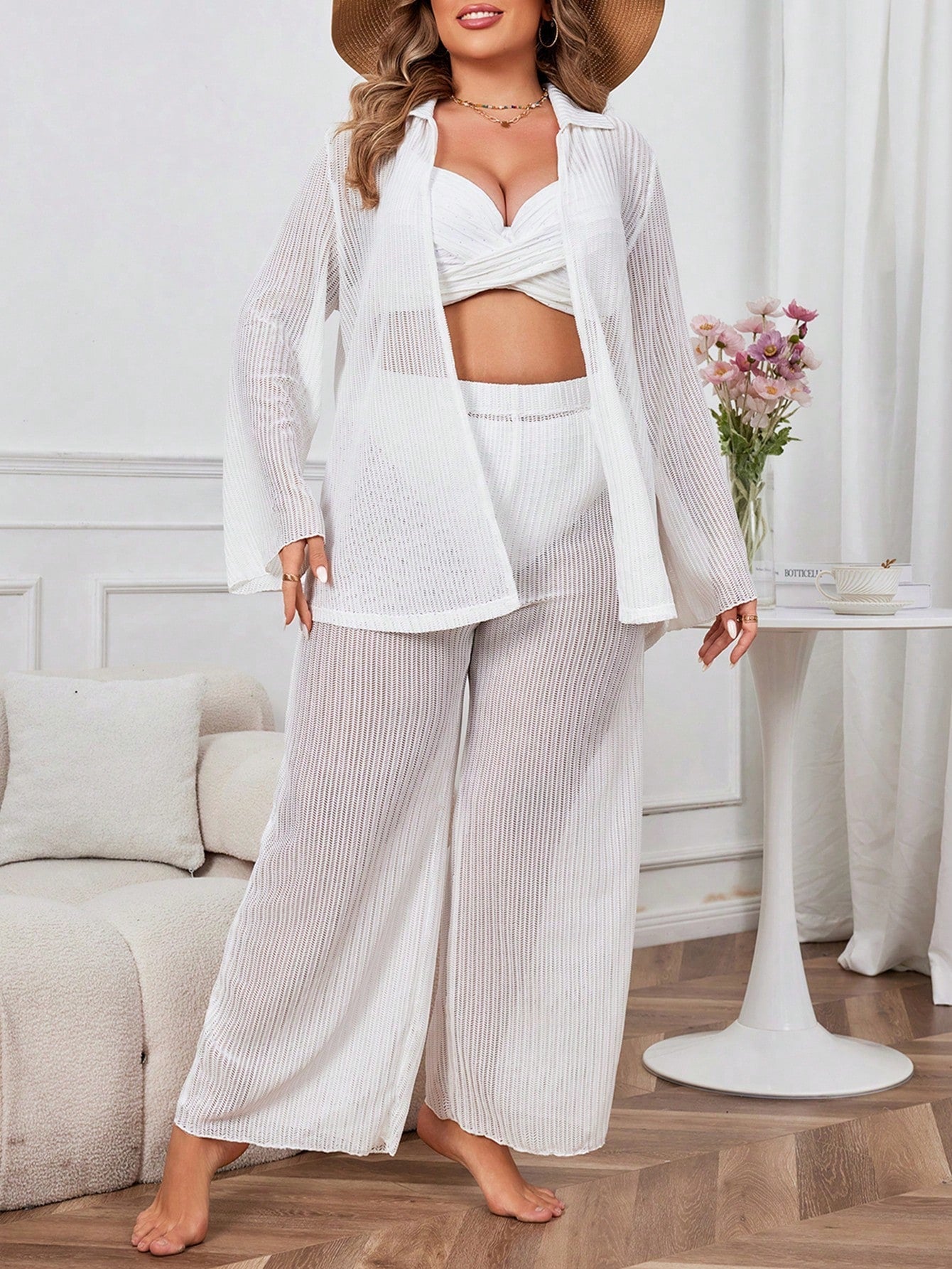 Conjunto de Calça e Quimono Manga Longa Plus Size