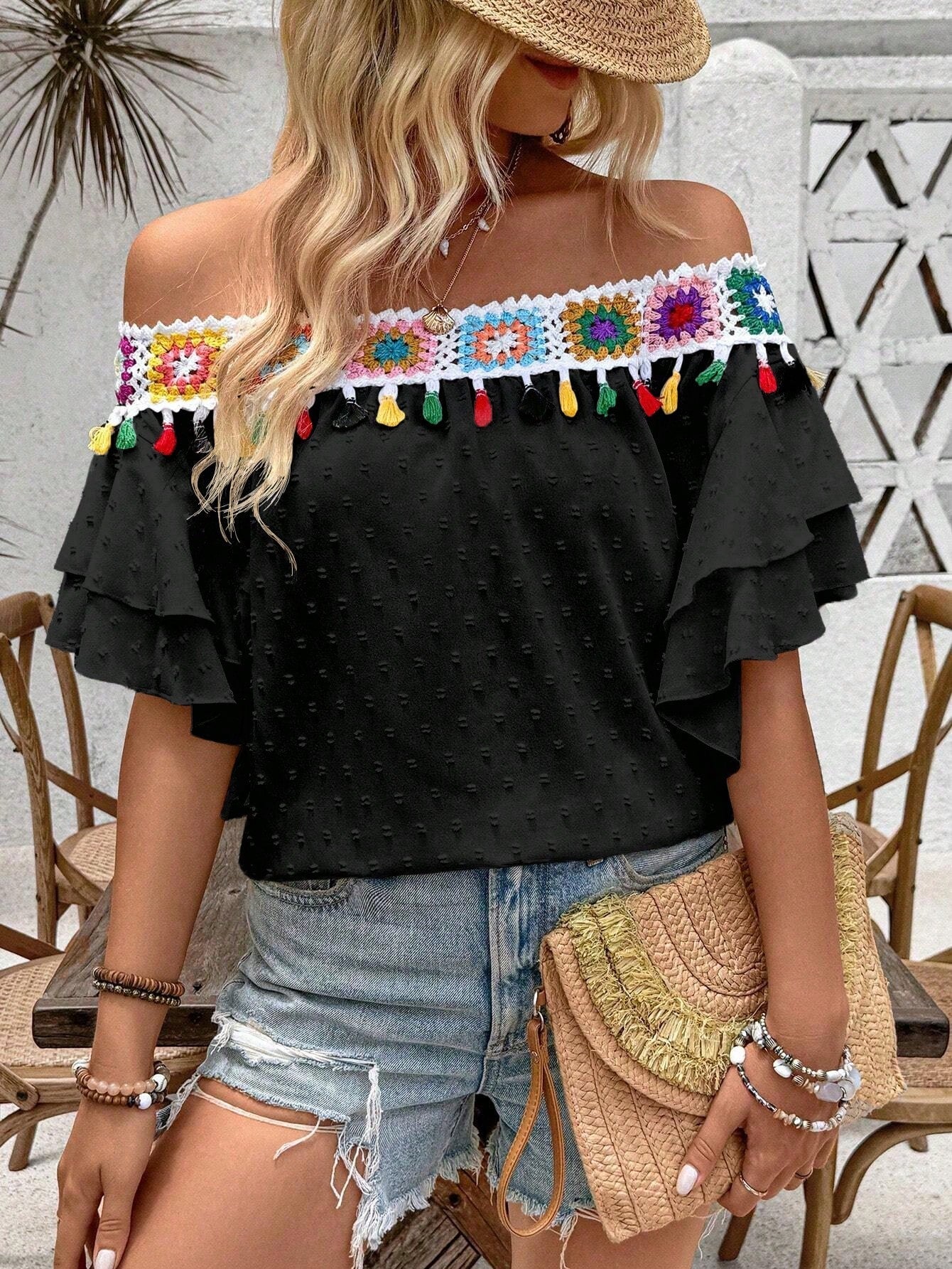 Blusa Ciganinha em Detalhe Crochê