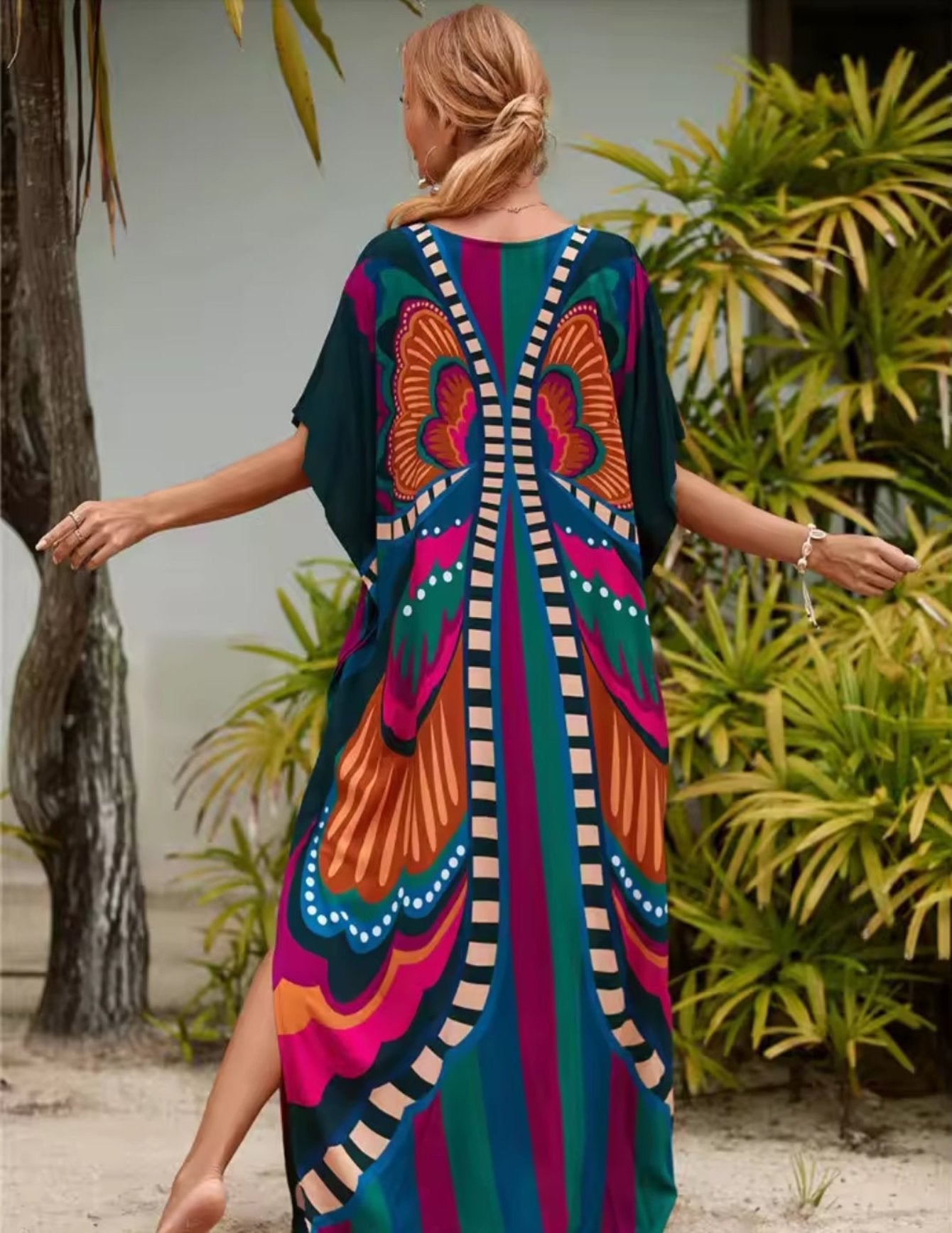 Vestido De Cobertura Kaftan Gola V Maxi Turco