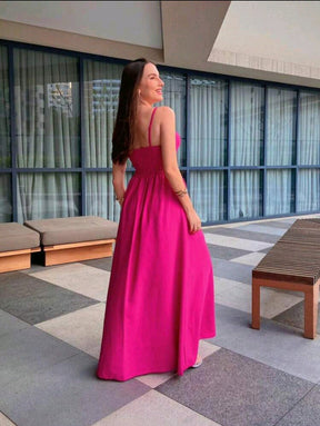 Vestido Longo Casual com Zíper e Fenda